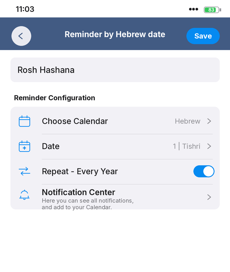 Create a reminder by Hebrew date